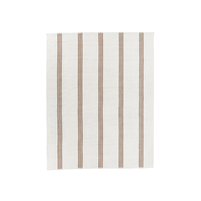 Striped rug with brown vertical stripes on a white background