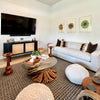 knotted rattan round cocktail table natural finish glass top living room