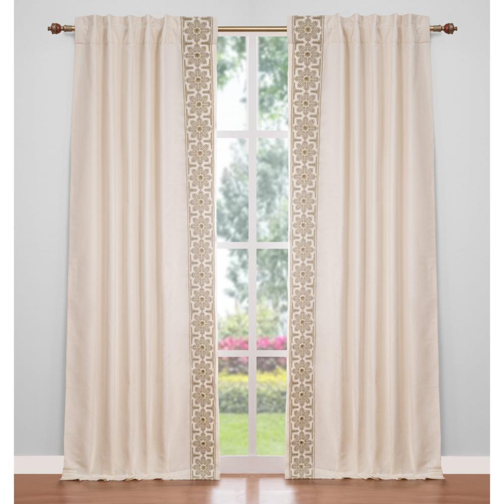 ivory linen blend drapes taupe floral embroidered edge