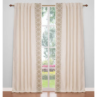 ivory linen blend drapes taupe floral embroidered edge