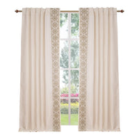 ivory linen blend drapes taupe floral embroidered edge