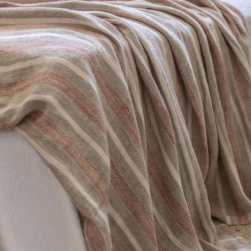 linen oversized throw terracotta natural off-white stripe tassels
