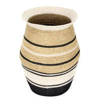 Decorative basket with striped pattern on a white background