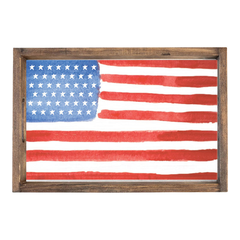 flag serving tray wood handles red white blue