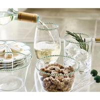 green white twist rimmed clear wine glasses 