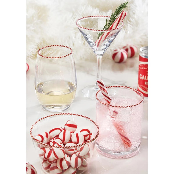  clear red striped peppermint glass
