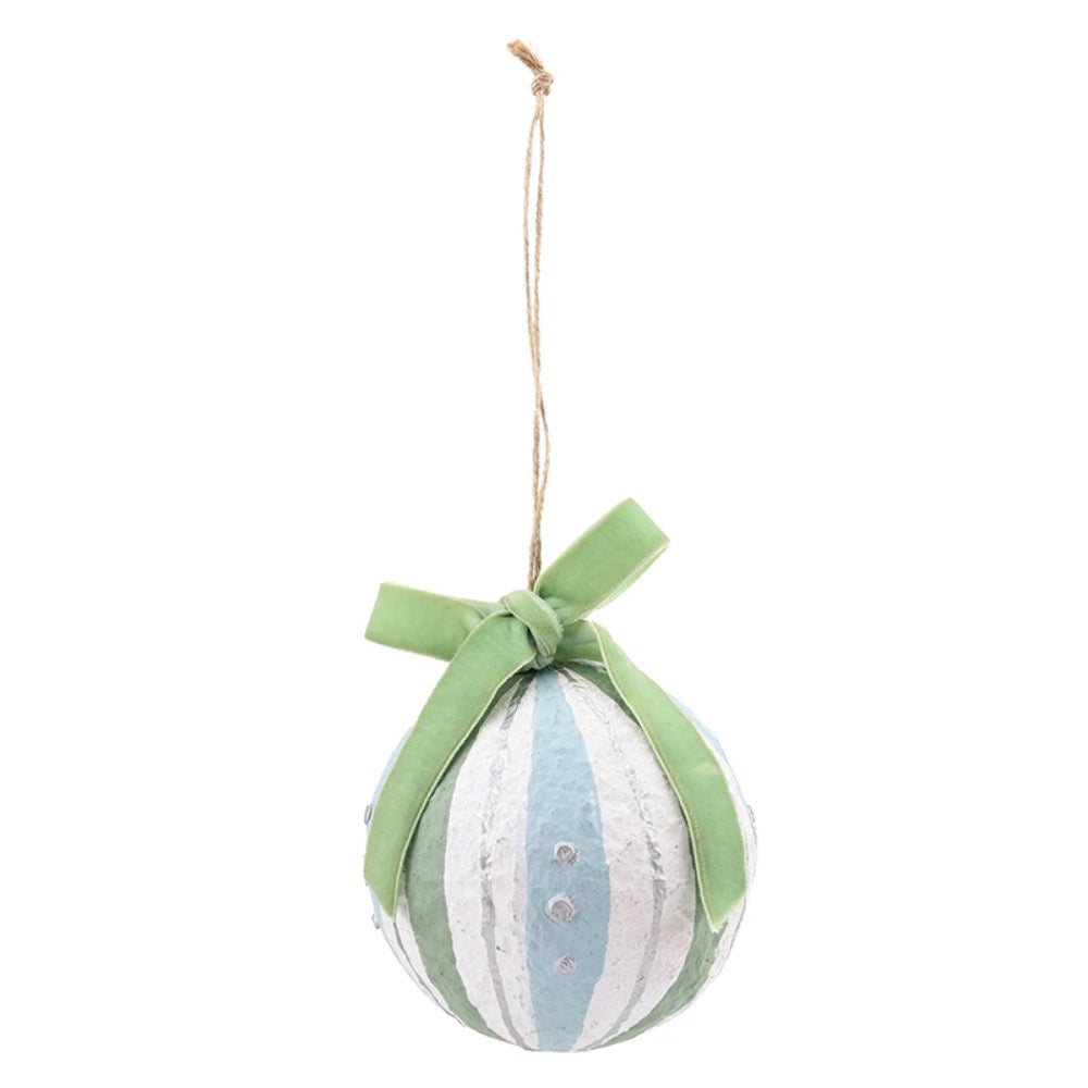 green blue white round ornament set 