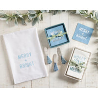 cotton white blue merry bright towel set