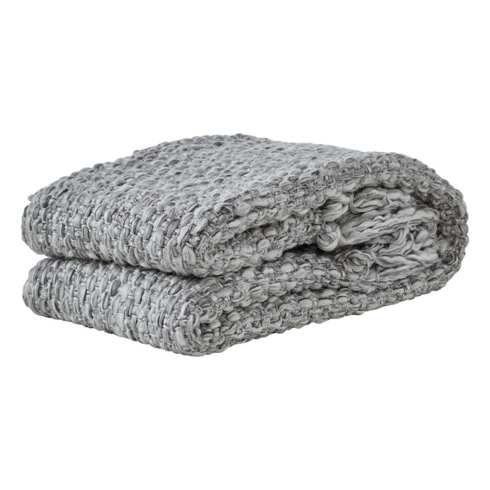 grey wool throw blanket weave tassel edge
