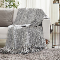 grey wool throw blanket weave tassel edge