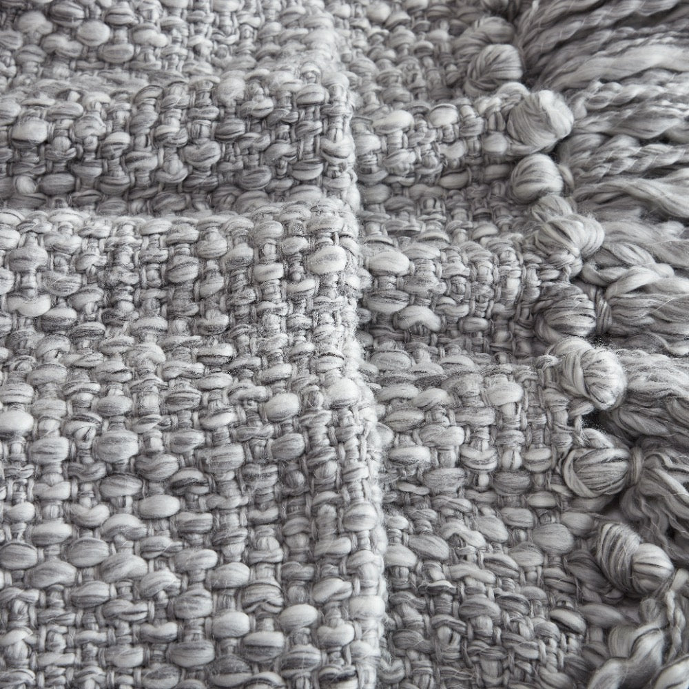 grey wool throw blanket weave tassel edge