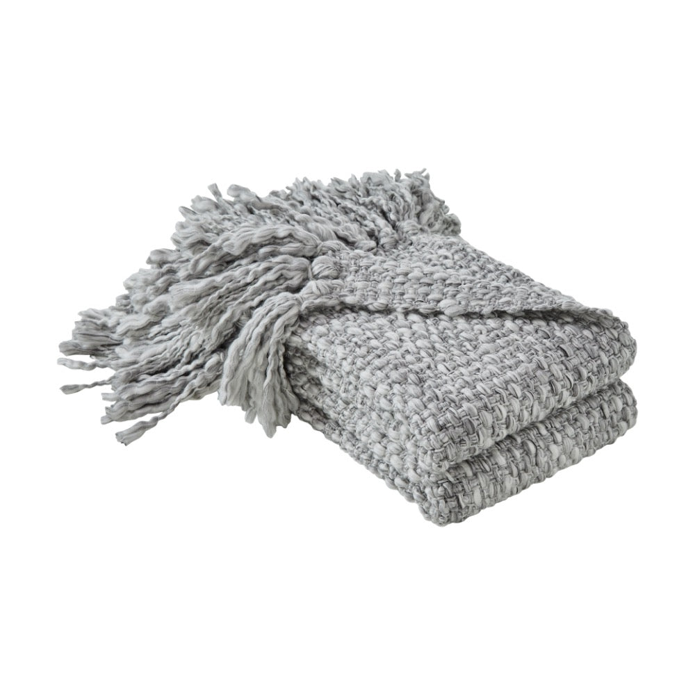 grey wool throw blanket weave tassel edge