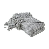 grey wool throw blanket weave tassel edge