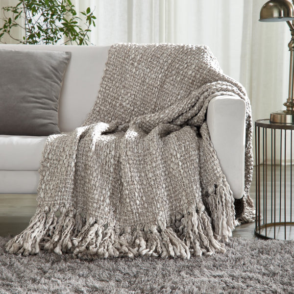 natural wool throw blanket weave tassel edge