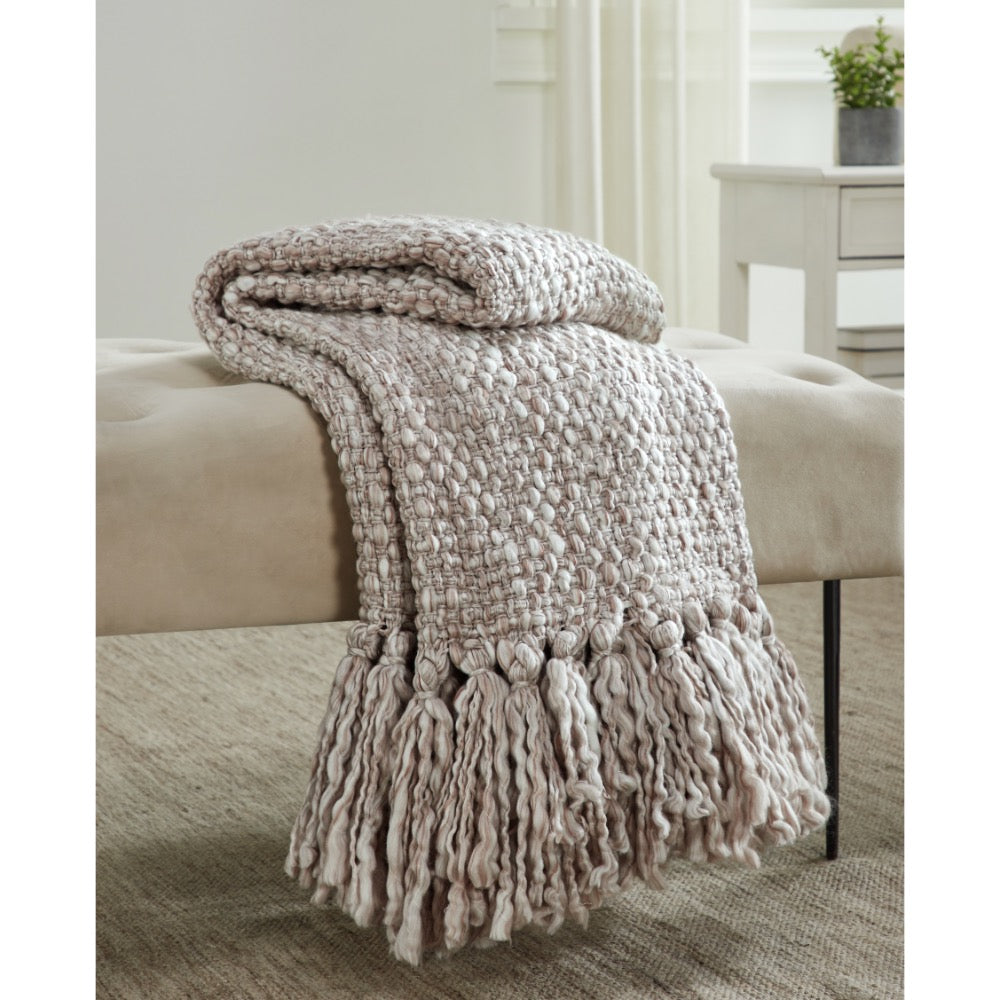 natural wool throw blanket weave tassel edge