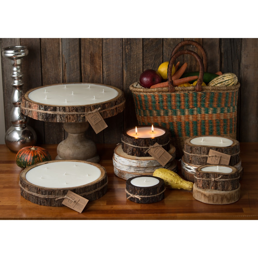 tobacco bark candle Extra Large Tree Ginger Patchouli 4 (DIA) x 5 (H) inches Medium Tray Candle - Tobacco