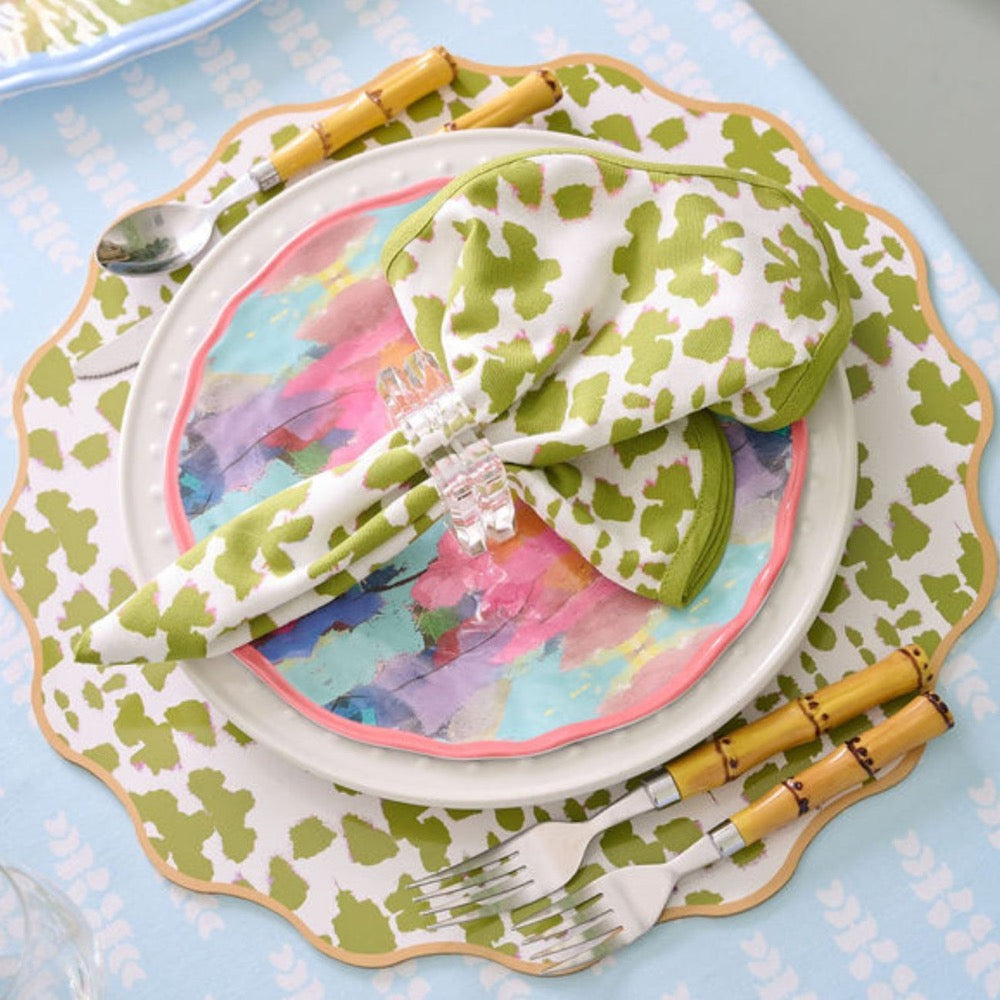 green white pink dinner napkin scalloped edge set