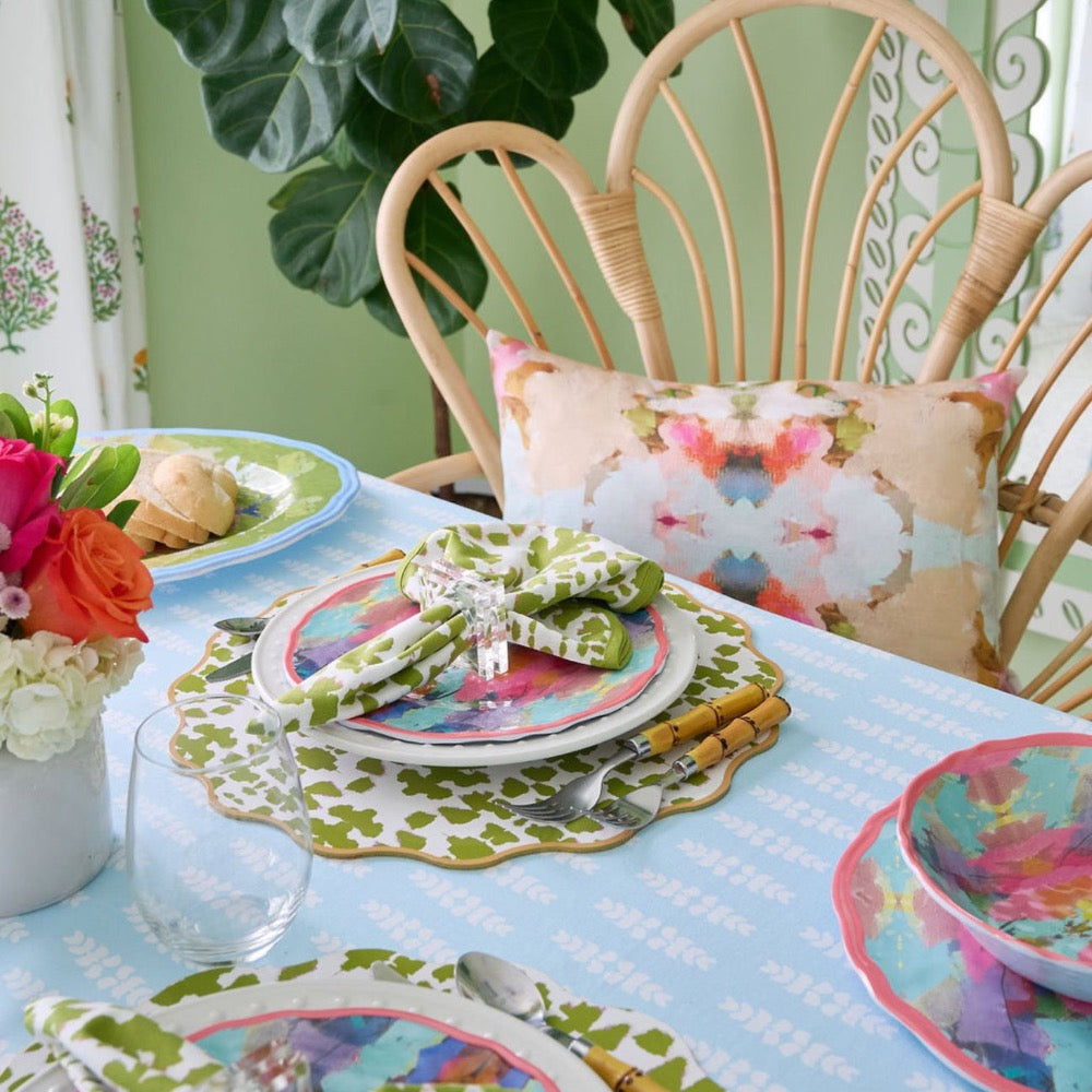 green white pink dinner napkin scalloped edge set