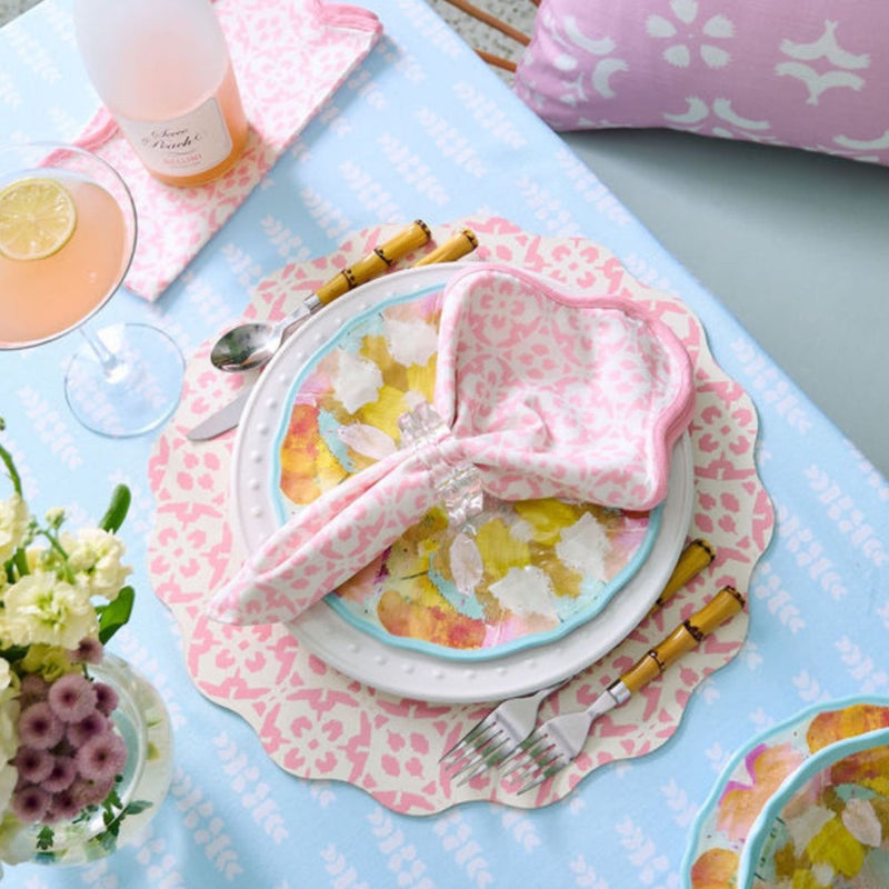 blush pink white dinner napkin scalloped edge set
