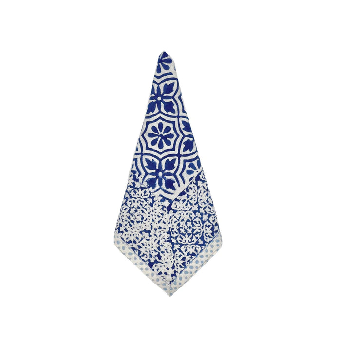 square cotton napkins navy white block print