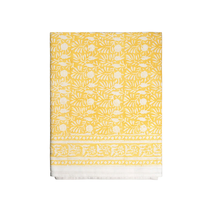 rectangle cotton table cloth yellow white block print