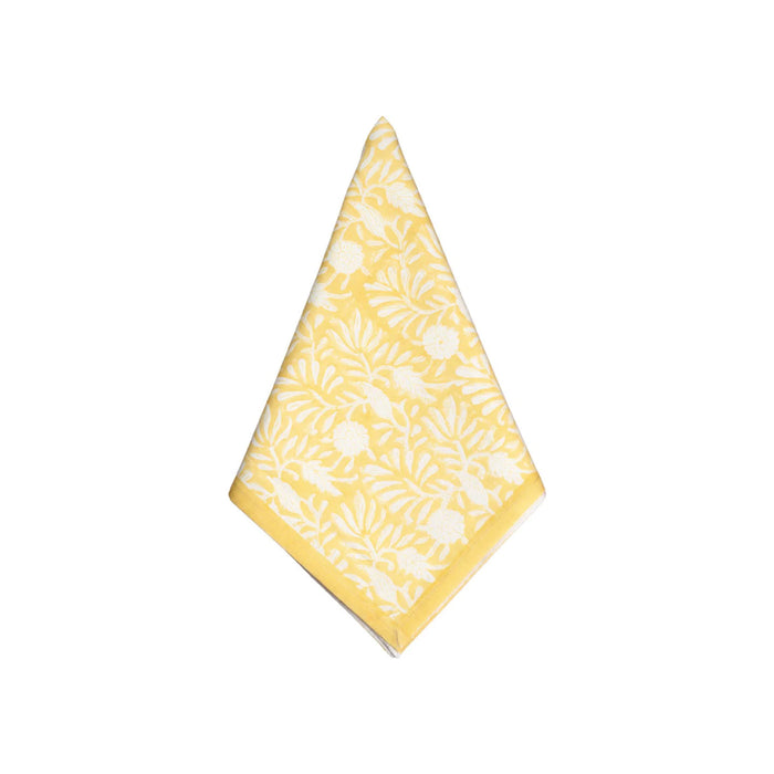 square cotton napkins block printed yellow white