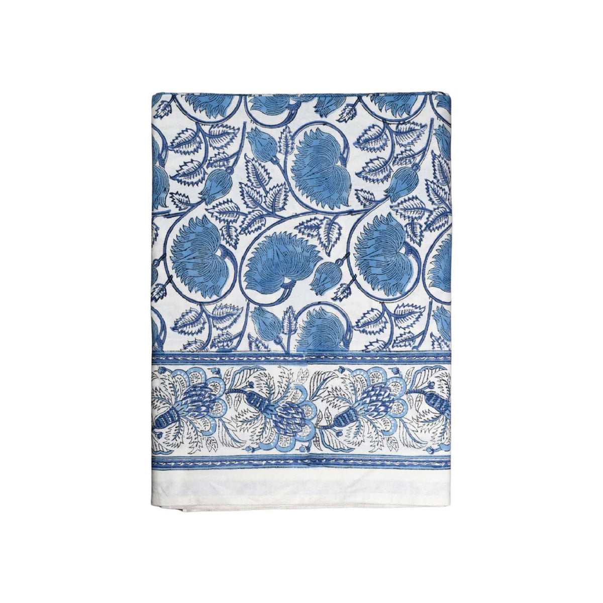 rectangle cotton table cloth navy ivory block print