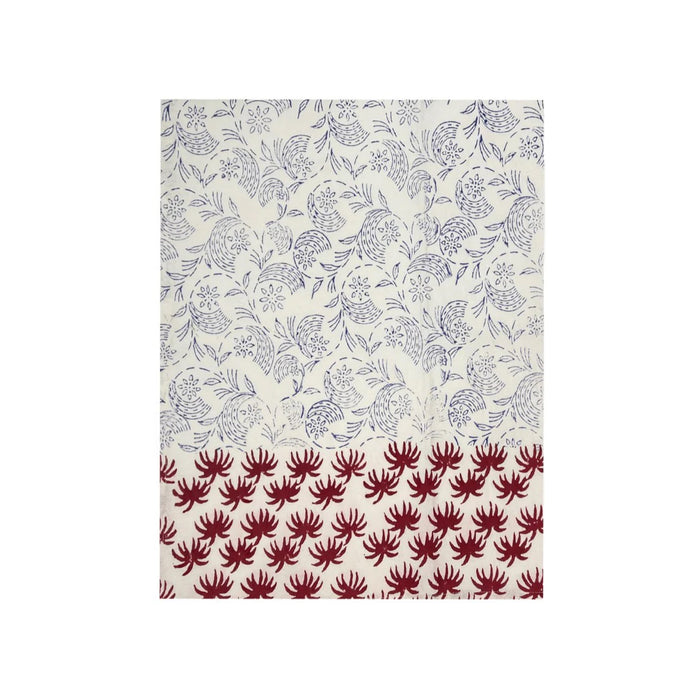 rectangle cotton table cloth navy ivory crimson block print