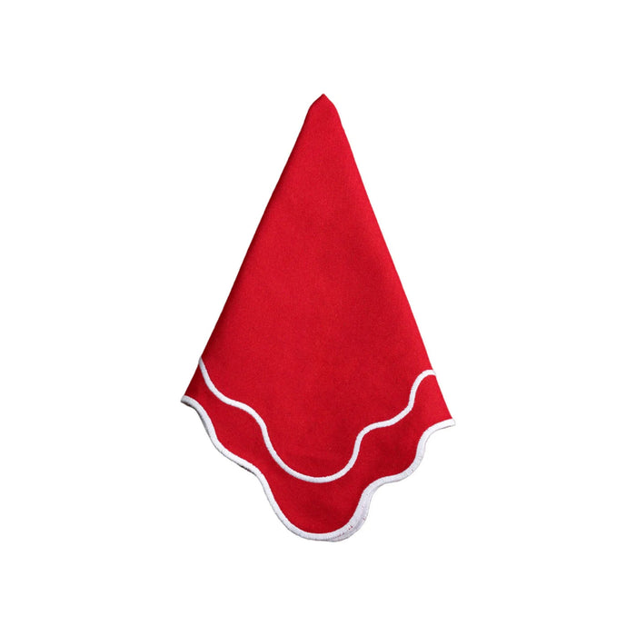 cloth napkins red white scalloped edges