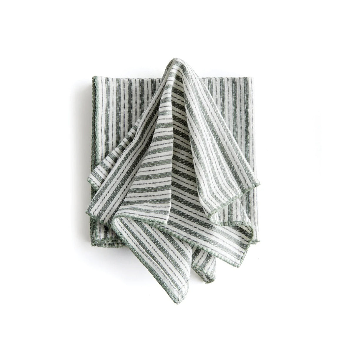 green white striped textured dinner napkin set
