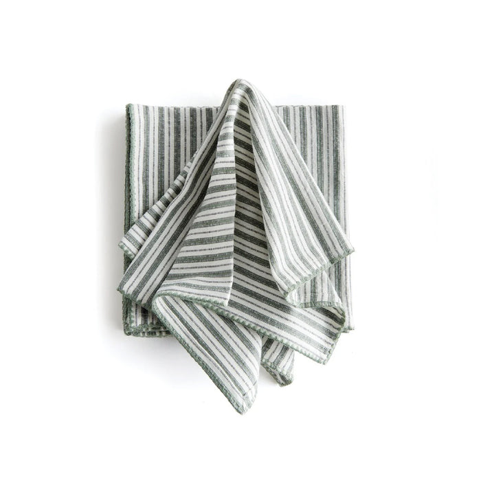 green white striped textured dinner napkin set