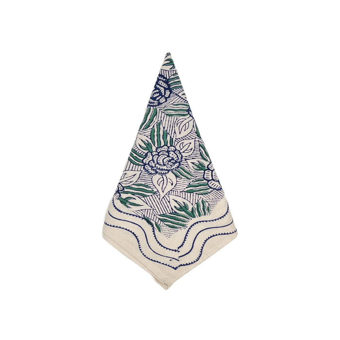 ivory navy green floral block-printed cotton napkins 8