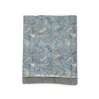 rectangle cotton block printed tablecloth birds feathers blue black white