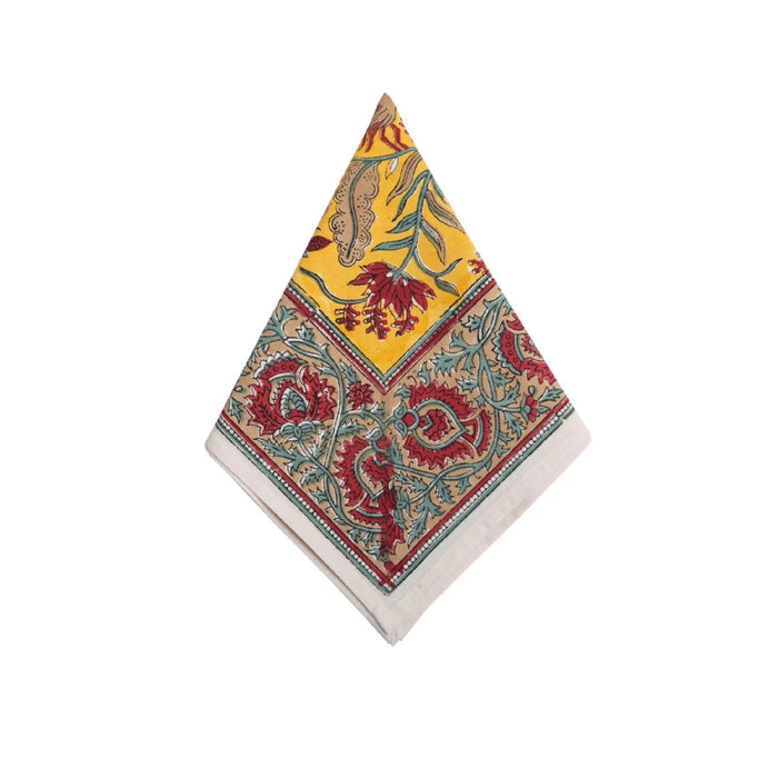 cloth napkins block print mustard cranberry
