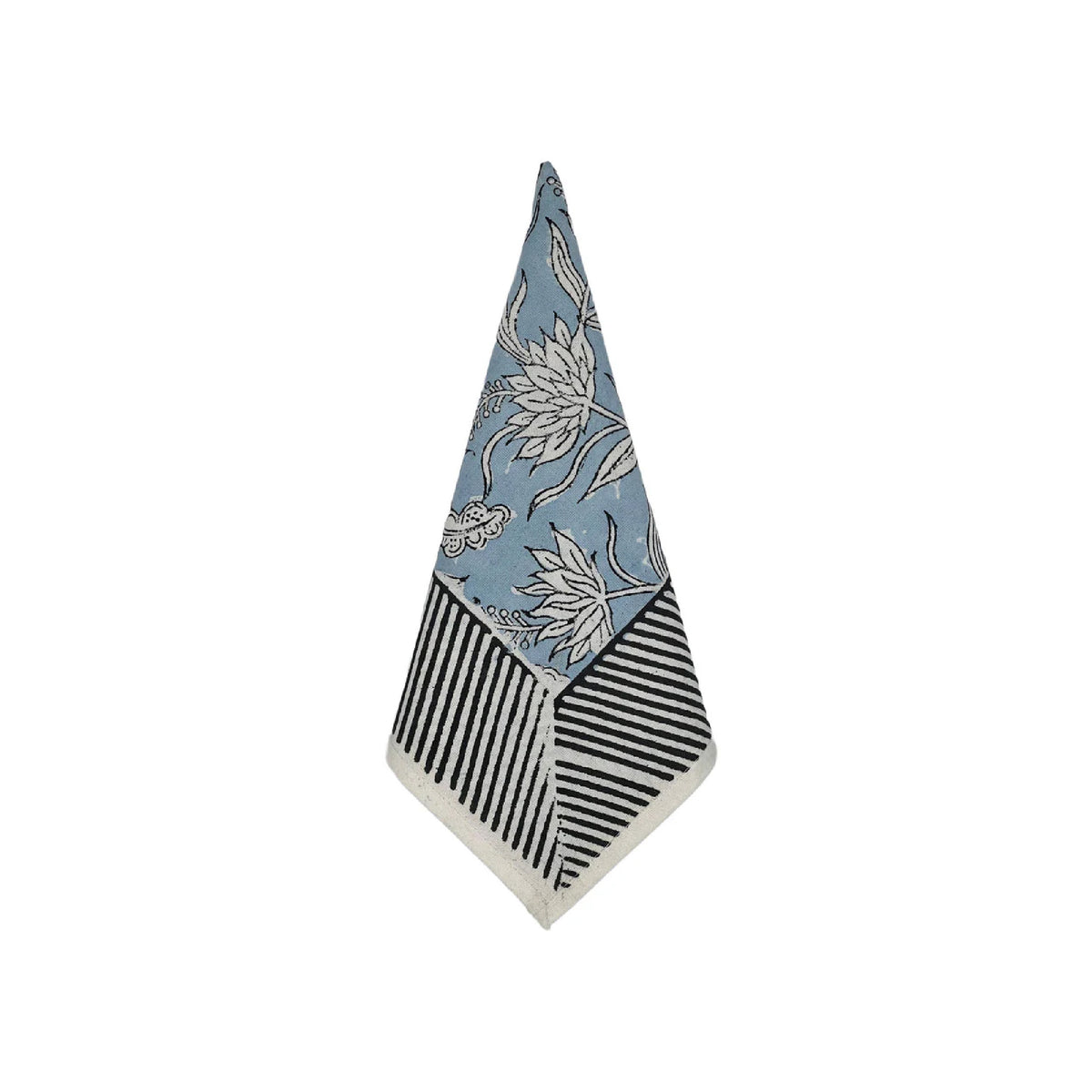 rectangle cotton block printed tablecloth birds feathers blue black white