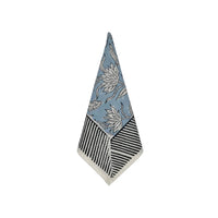 rectangle cotton block printed tablecloth birds feathers blue black white