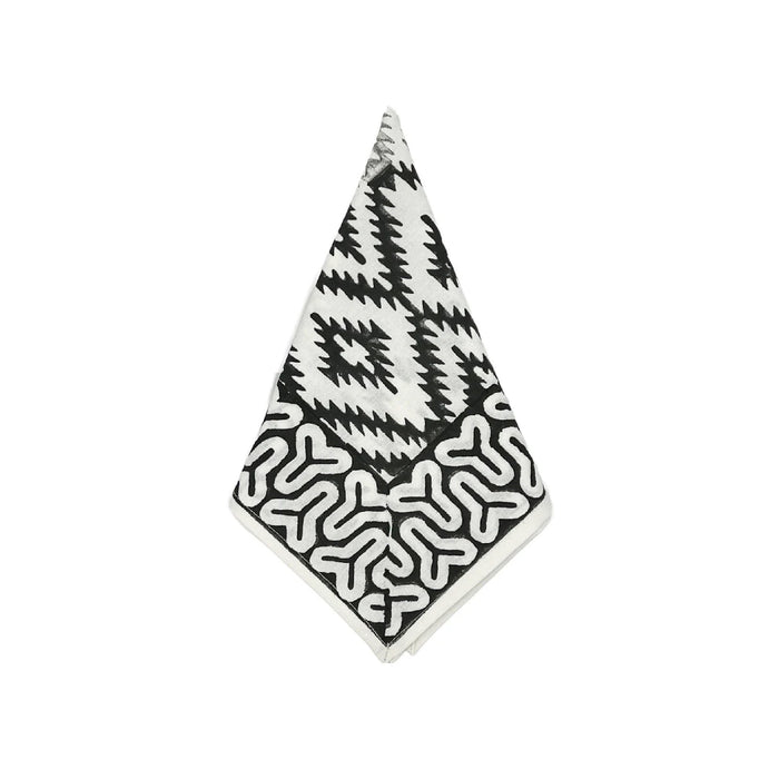 Yellowstone Cabana Napkins by Abigails feature a black and white tribal geometric and organic pattern.