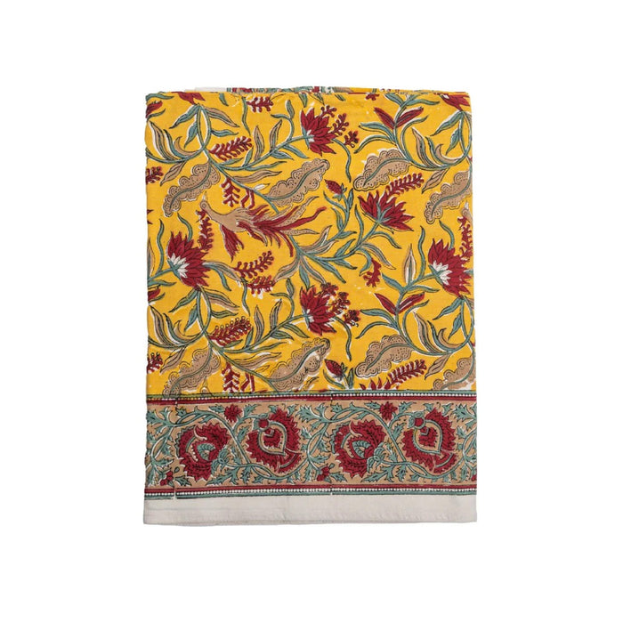 cloth tablecloth block print mustard cranberry