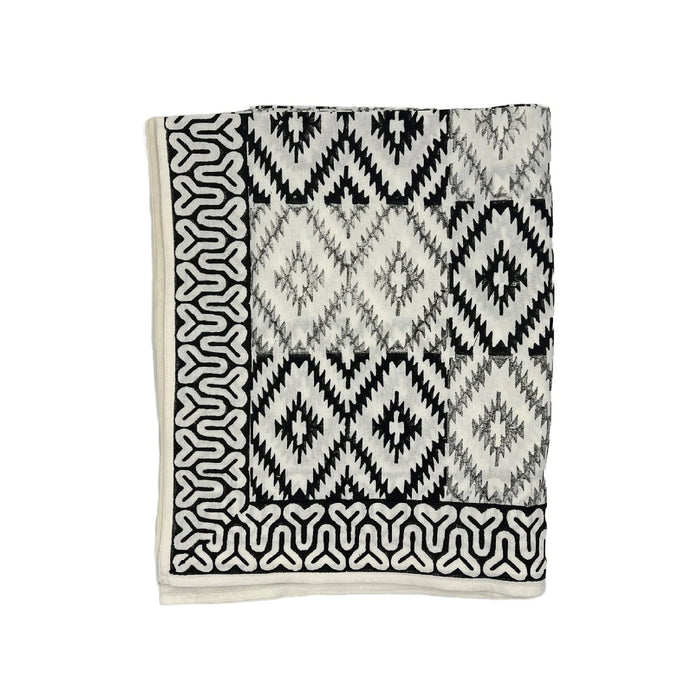 rectangle cotton block printed tablecloth black white tribal