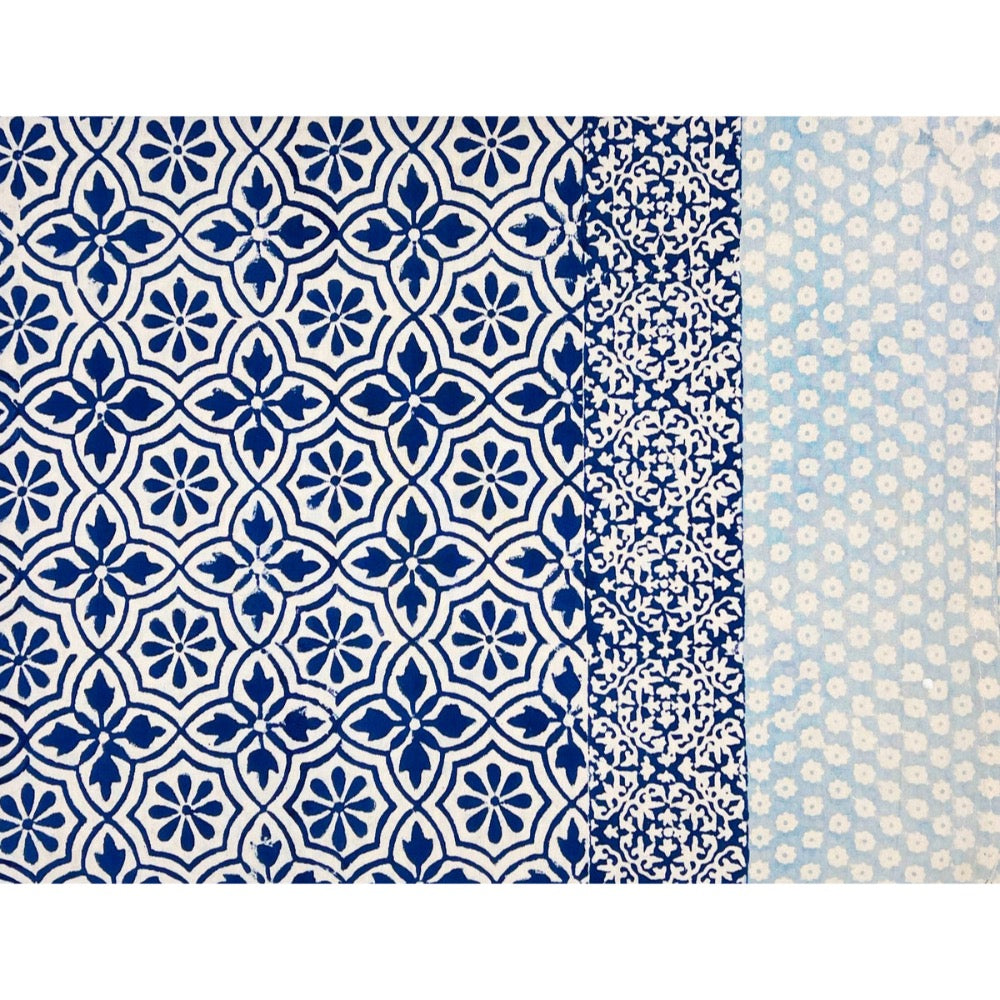 rectangle cotton table cloth navy white block print