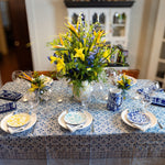 rectangle cotton table cloth navy white block print