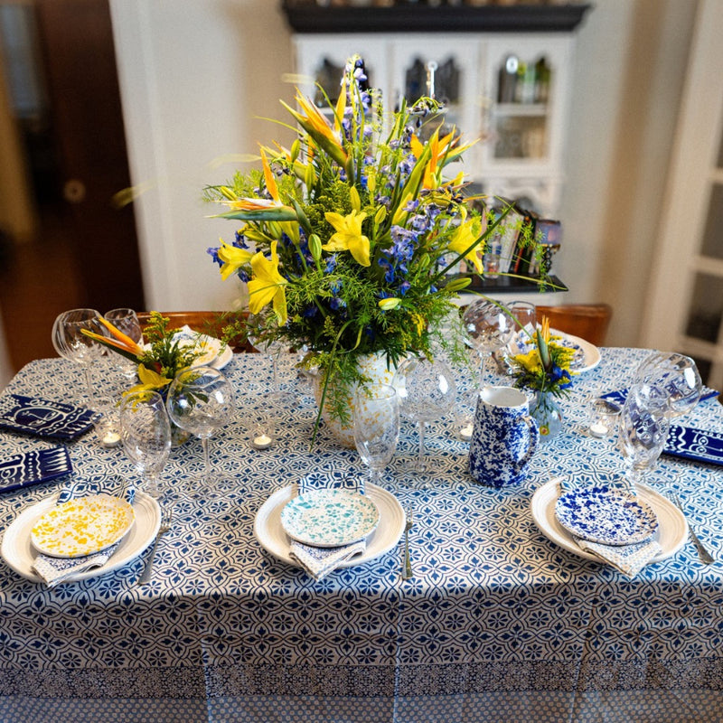 rectangle cotton table cloth navy white block print