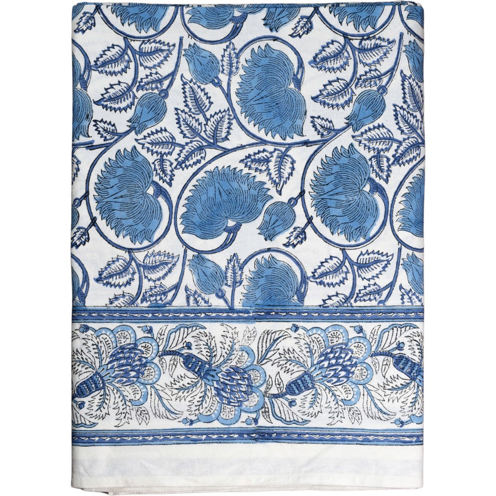 rectangle cotton table cloth navy ivory block print