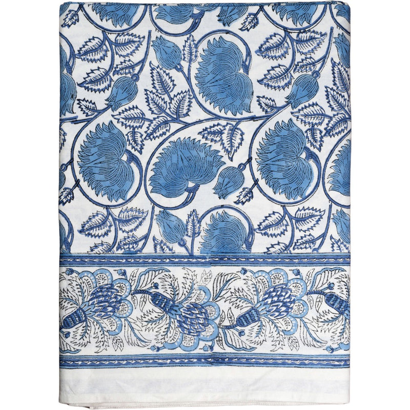 rectangle cotton table cloth navy ivory block print