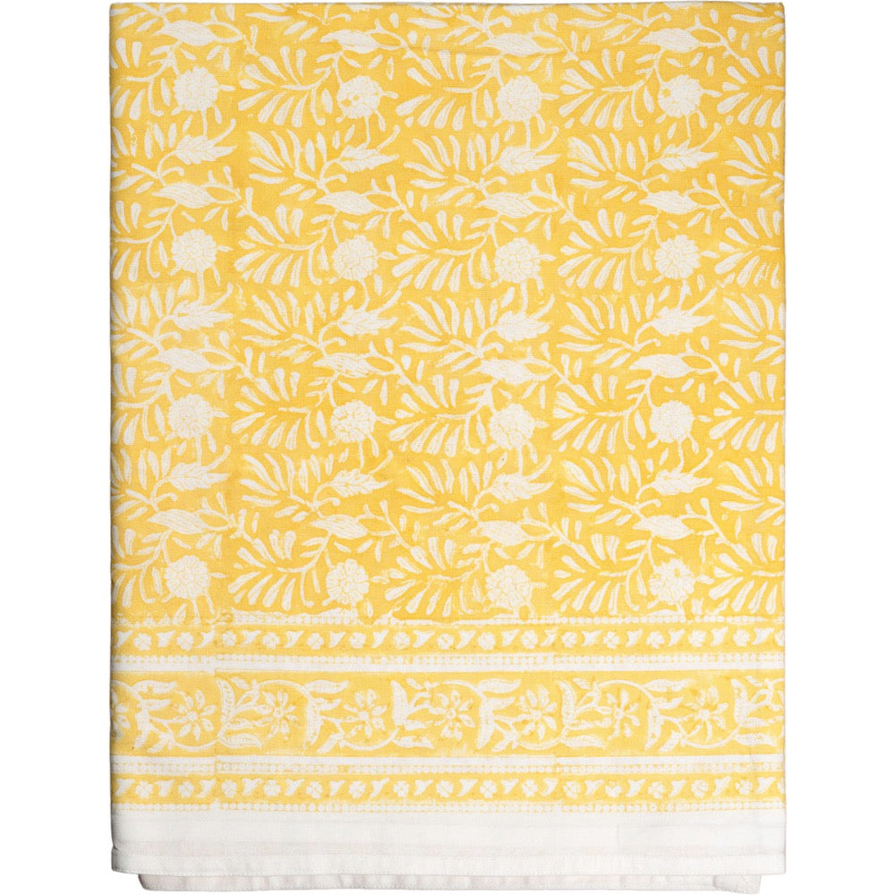 rectangle cotton table cloth yellow white block print