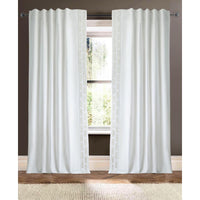 white linen blend curtain panels white and cream trim