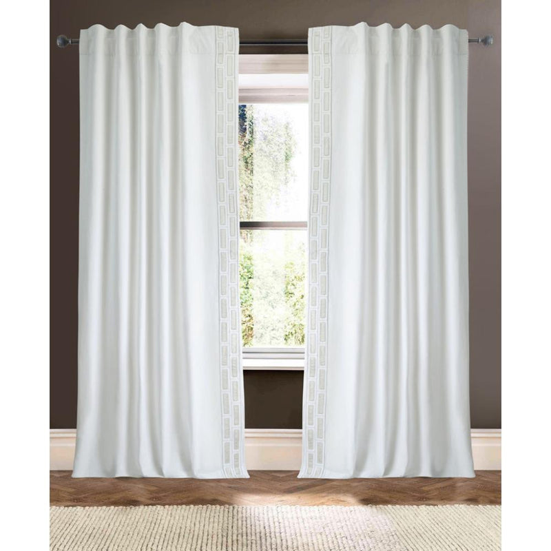 white linen blend curtain panels white and cream trim