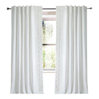 white linen blend curtain panels white and cream trim