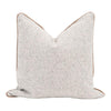 22" square pillow grey off-white tweed leather piping