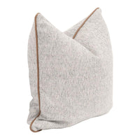22" square pillow grey off-white tweed leather piping